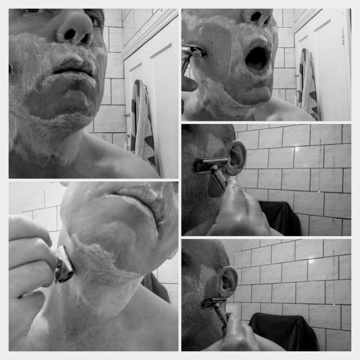 shaving with a  Merkur Progress razor