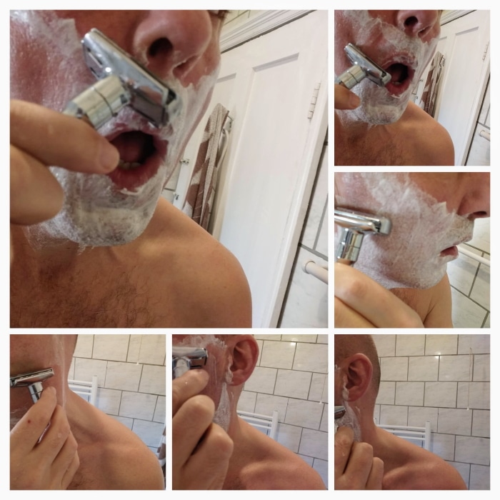 shaving with the Merkur Futur safety razor