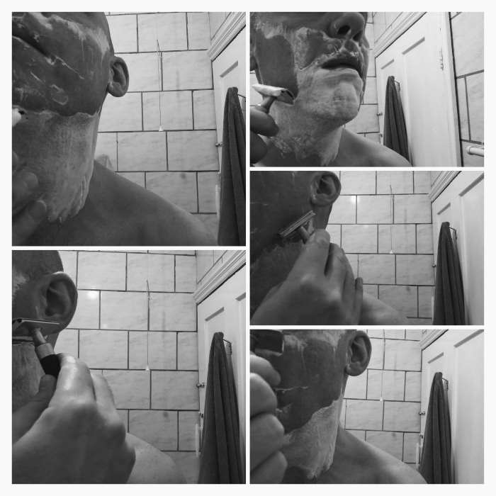me shaving with the Muhle Rocca safety razor