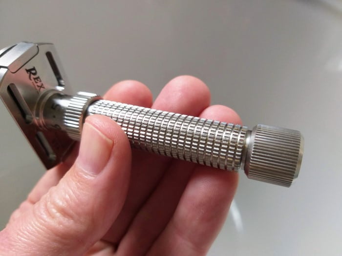 close up of Rex Ambassador adjustable safety razor handle
