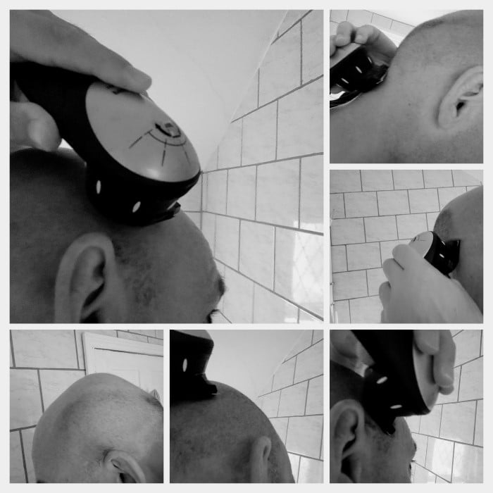 cutting hair with Phillips Headgroom hair clippers