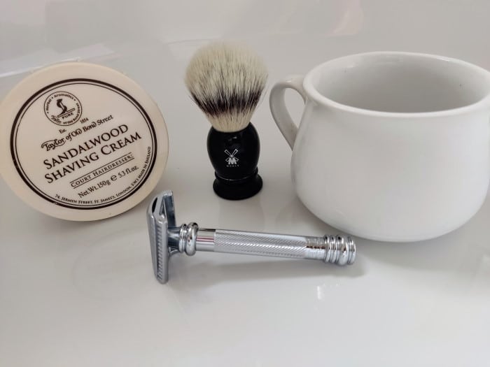 Merkur 39c with shaving cream and bowl and shaving brush