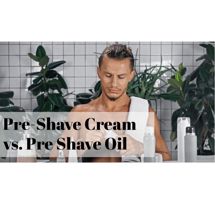 man with pre shave and shaving products in bathroom