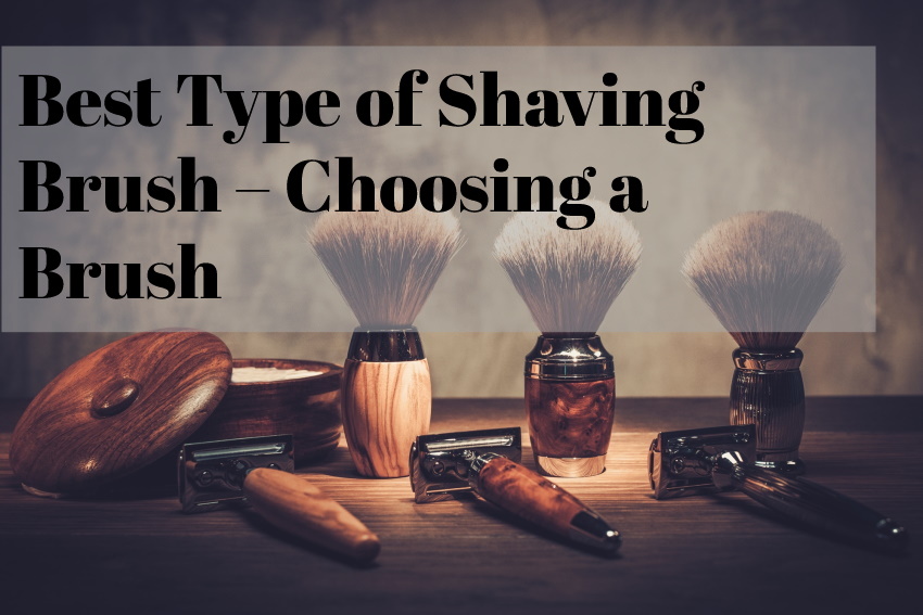 three shaving brushes with razors and text on top