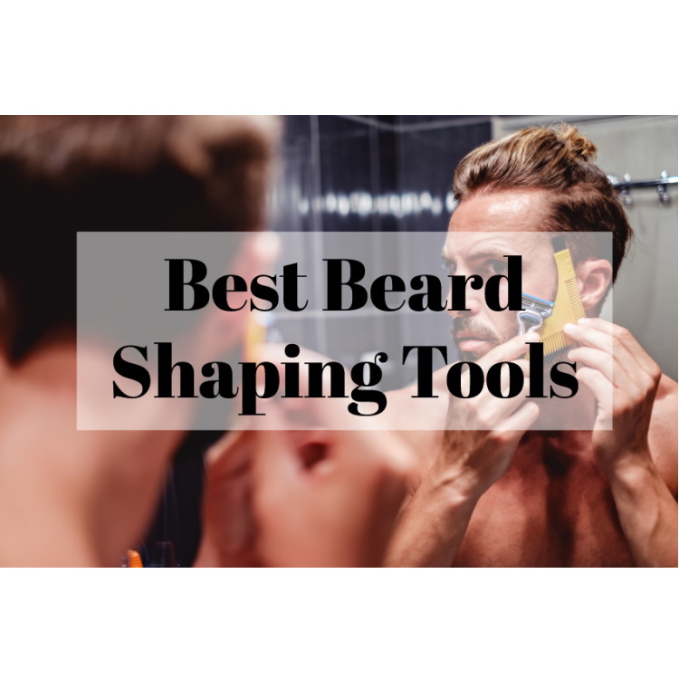 man in a mirror using a beard shaping tool to shape his beard