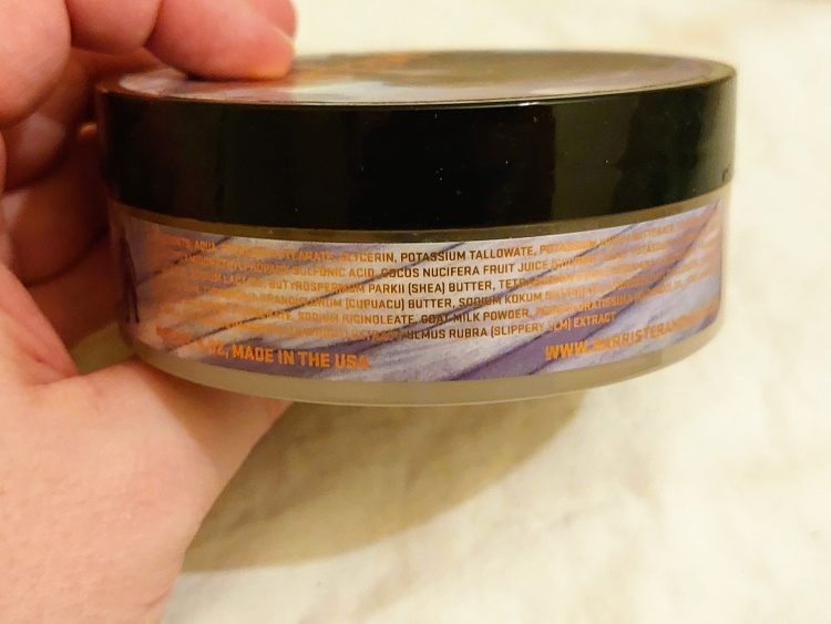 Ingredients Label on Barrister & Mann Melange Shaving Soap tub