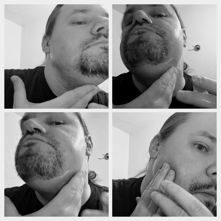 Robert applying Proraso Pre-Shave with Oatmeal and Green Tea Pre-Shave Cream on his face