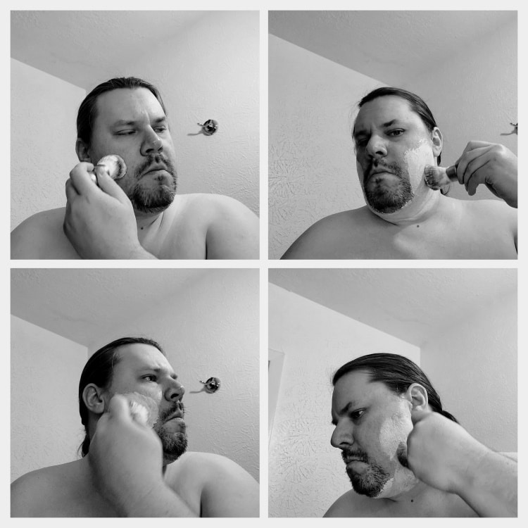 man using the Yaqi M150801 Shaving Brush