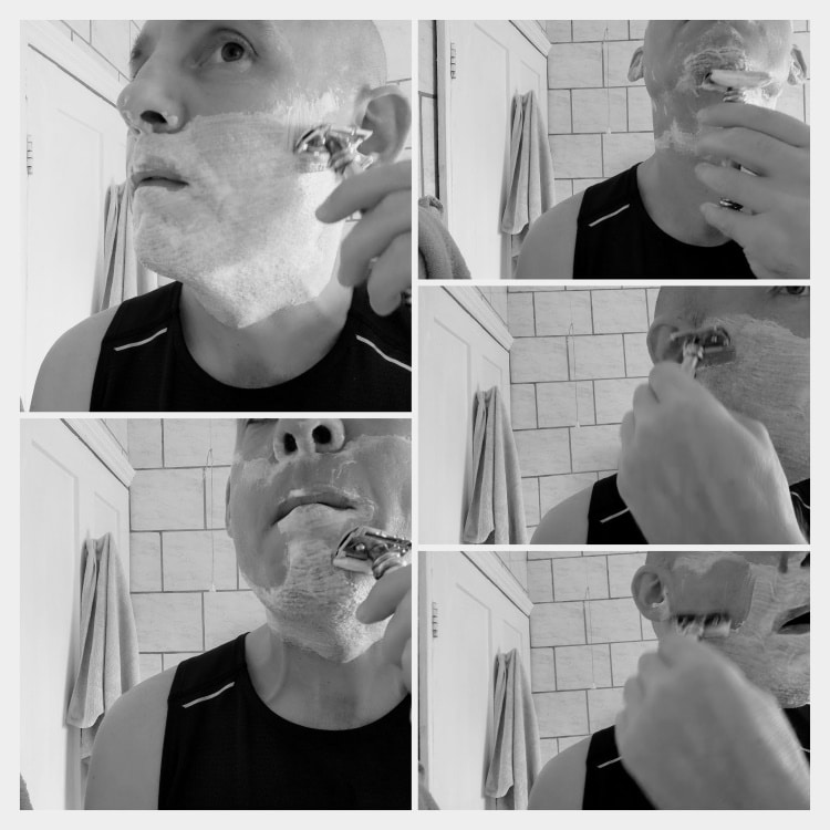 collage of shaving with the Merkur 38C razor