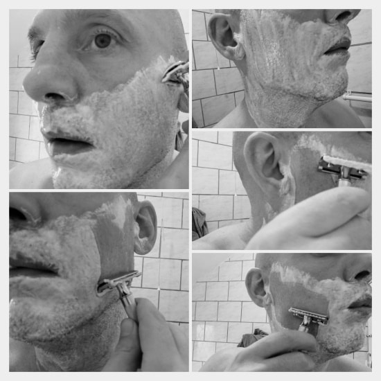 collage while shaving with the Merkur 34c safety razor