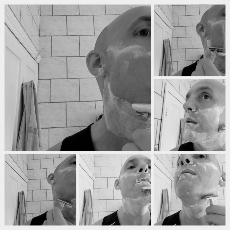 shaving collage of the Feather as-d2s razor