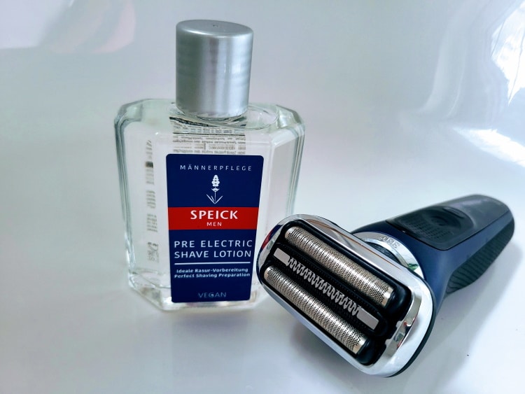 Electric Shave Lotion bottle with Braun Series 7 shaver