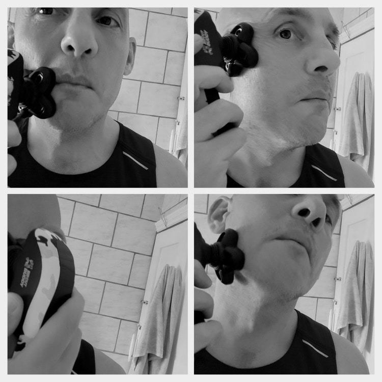 collage of face shaving with the Bald Buddy