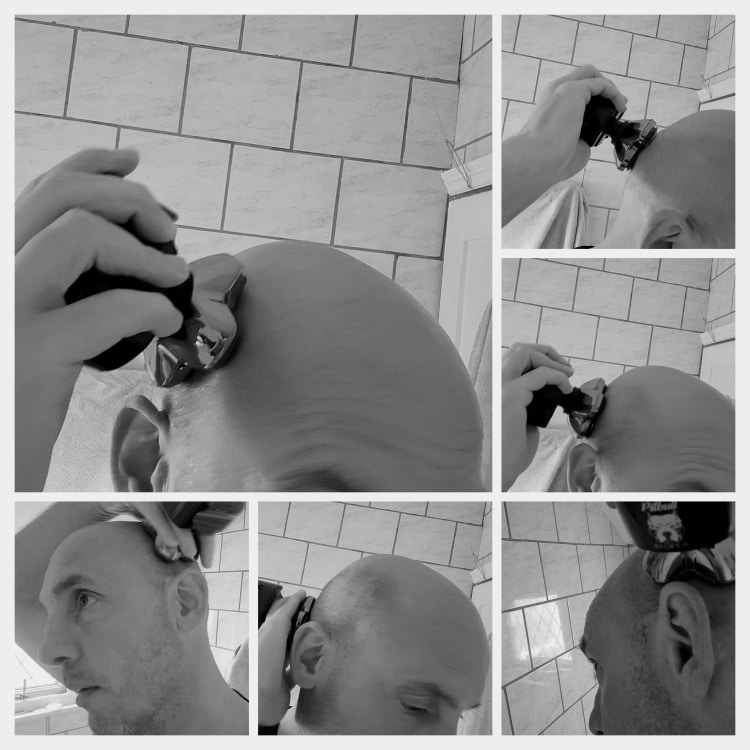 collage of head shaving with the Skull Shaver Pitbull Silver Pro