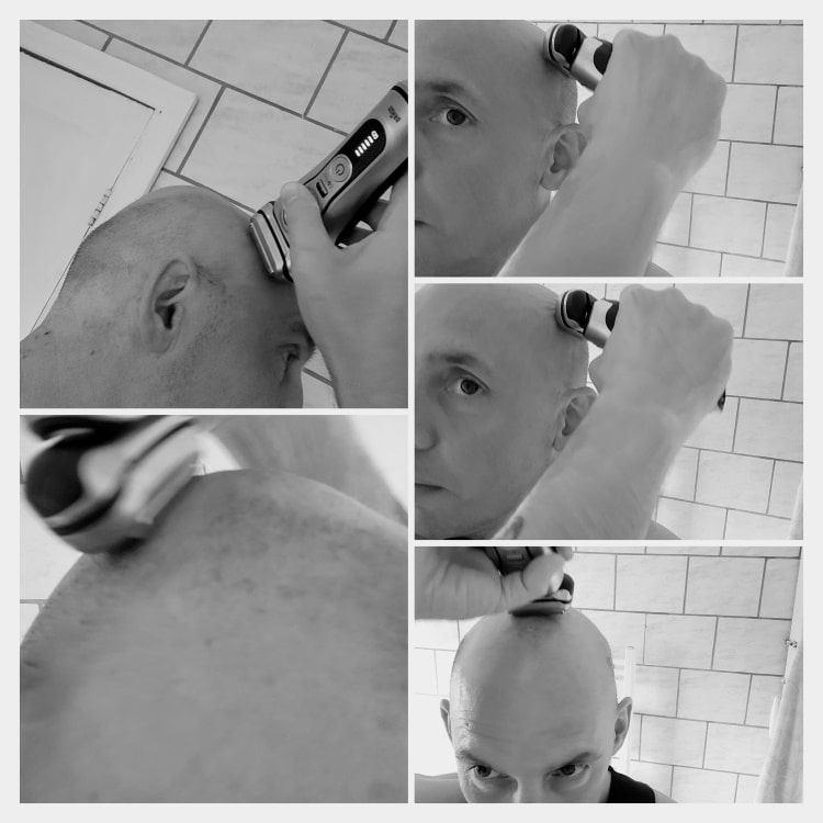 collage of me head shaving with a Braun Series 9 Pro shaver