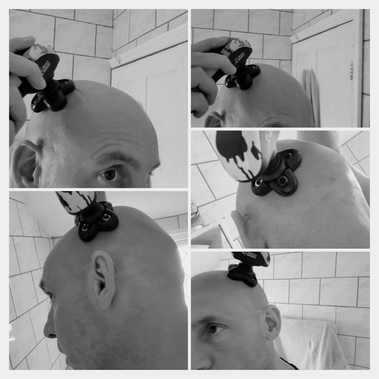 collage of shaving with the Bald Buddy Shaver