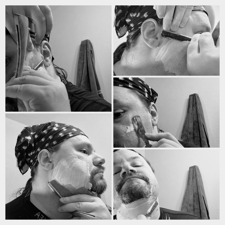 collage of shaving with the Proraso Shavette Razor