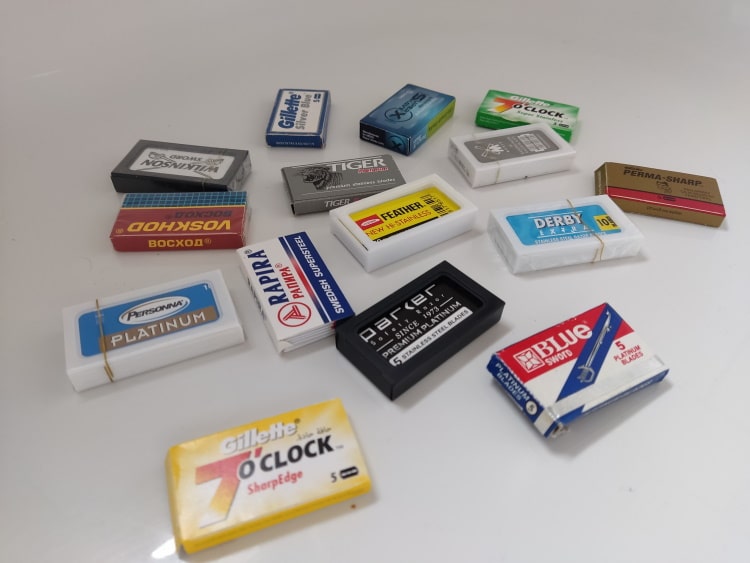 selection of various razor blade brands