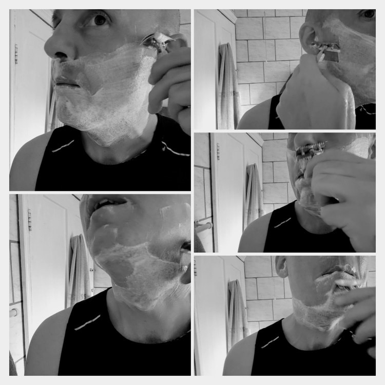 collage of shaving with a Merkur 41C razor