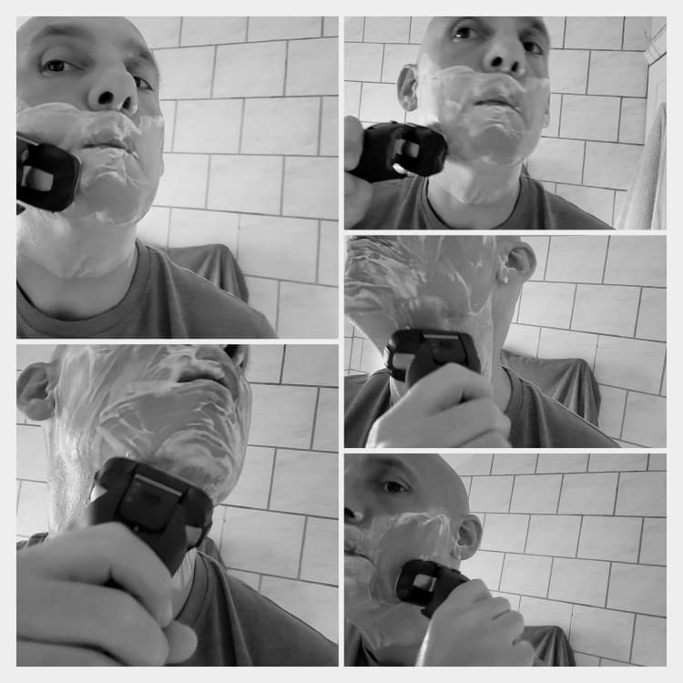 collage of wet shaving with Panasonic Arc 6 electric shaver