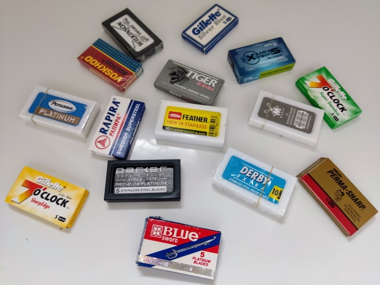 collection of various razor blades