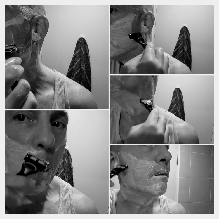 collage of author Jason shaving with the Gillette Fusion5 razor