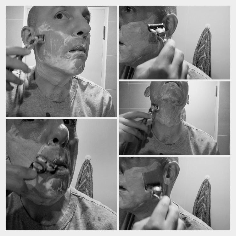 collage of author Jason shaving with the Gillette SkinGuard Sensitive razor