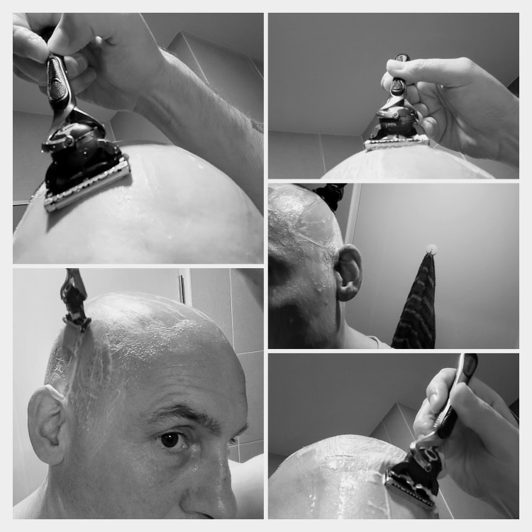 collage of author shaving his head with the Gillette ProGlide razor