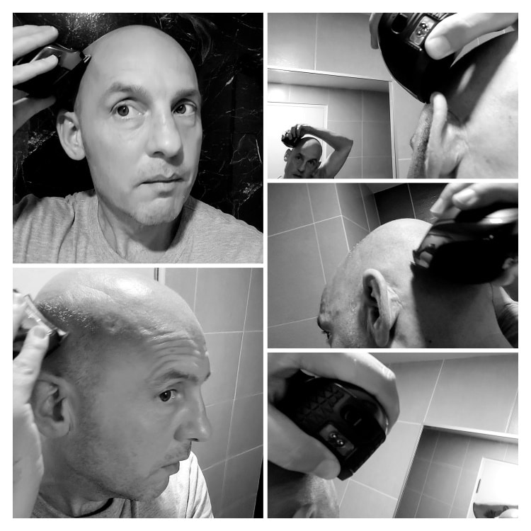 collage of trimming hair with Remington HC4300 Pro hair clippers without a comb