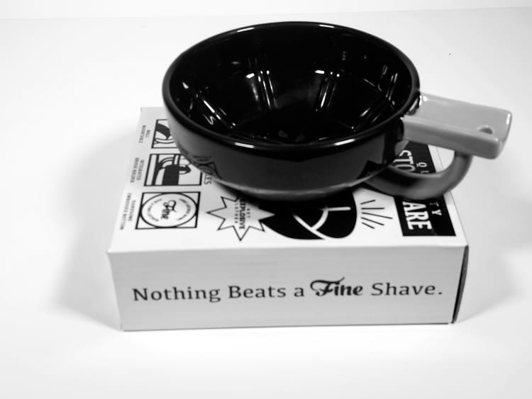 Fine Accoutrements Shaving Bowl on its presentation box