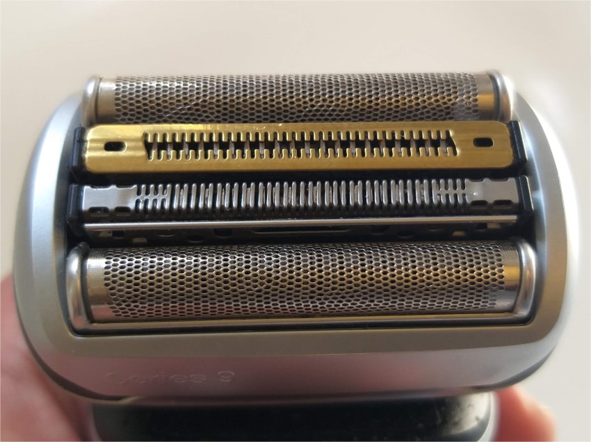 close up of Braun Series 9 shaver head and its foils
