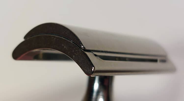 close up of RazoRock BBS razor head showing blade gap