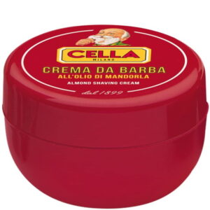 Cella Milano Almond shaving cream soap jar on white background