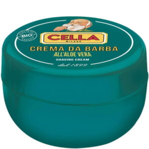 Cella Milano Aloe Vera shaving cream soap jar on white background