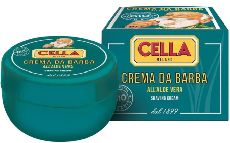 Cella Organic Aloe Vera Shaving Soap container on white background
