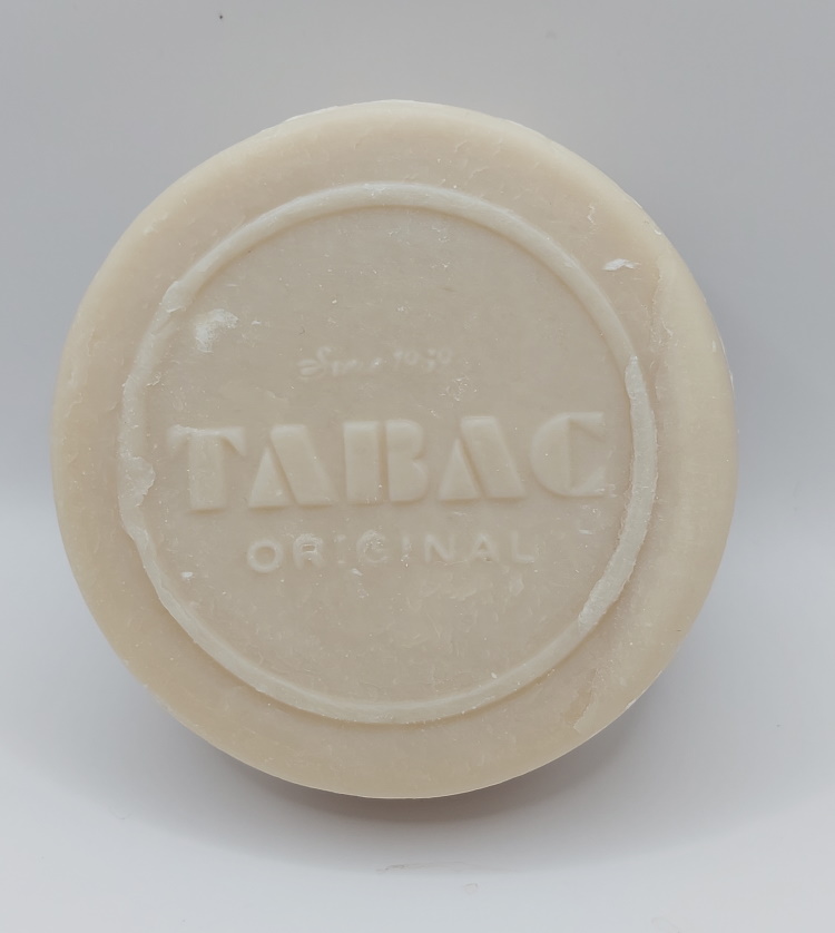 close up of Tabac Shaving Soap puck