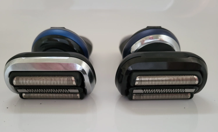 Braun Series 6 and 7 side by side facing forwards showing the foils close up