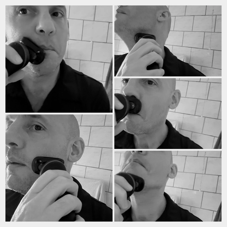 collage of author shaving with the Braun Series 6 6075 - 60-B7500cc shaver