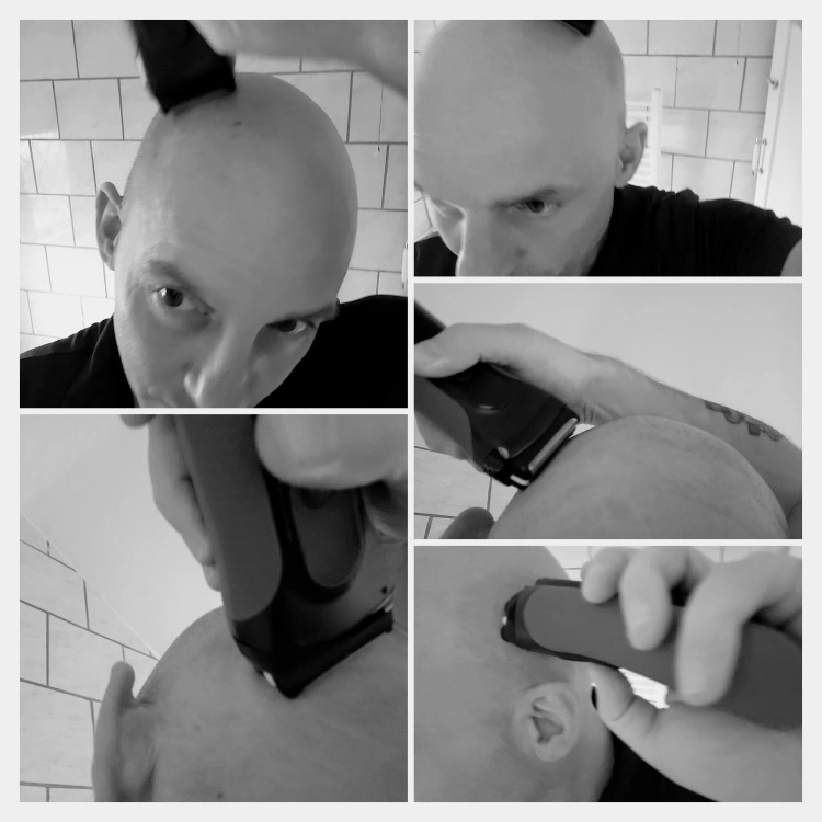 collage of head shaving with the Braun Series 3 Proskin 3040s