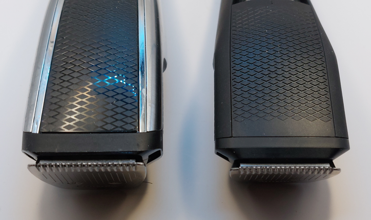 Philips Norelco Series 3000 beard trimmer and 5000 series trimmer side by side showing blades
