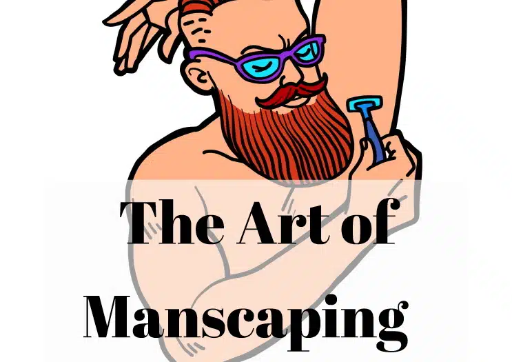 bearded guy shaving armpits with razor with text overlay