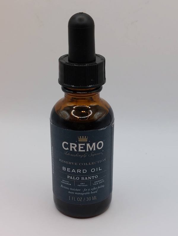 bottle of Cremo Palo Santo Beard Oil when new unused