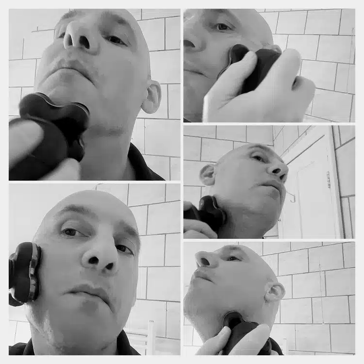 collage of author Jason shaving his face with the Remington RX7 Head Shaver