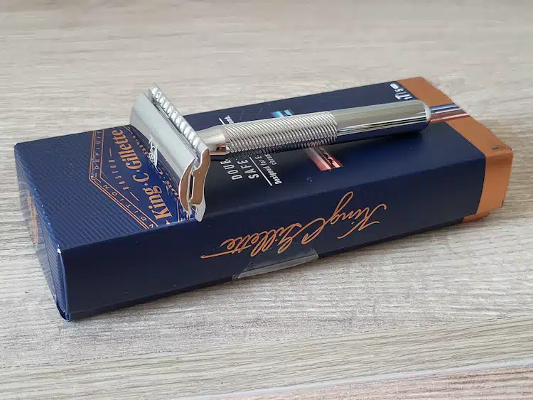 King C. Gillette Safety Razor on top of its presentation box