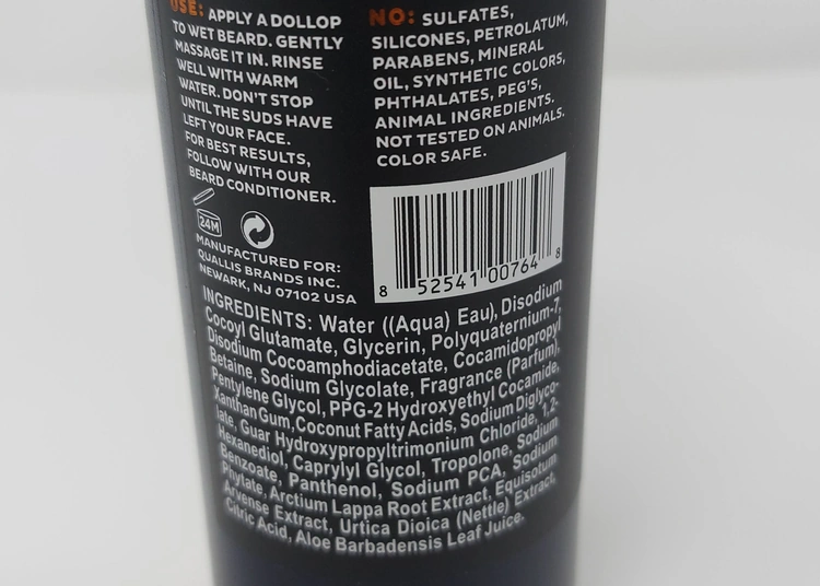 Scotch Porter Moisturizing Beard Wash bottle instructions and ingredients