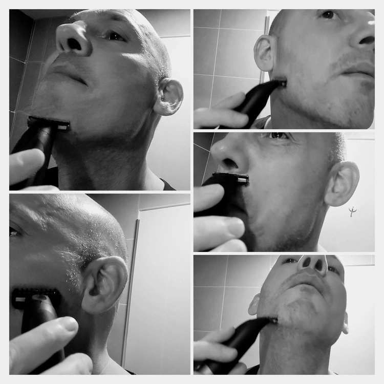 collage of author Jason shaving his face with the Braun XT5