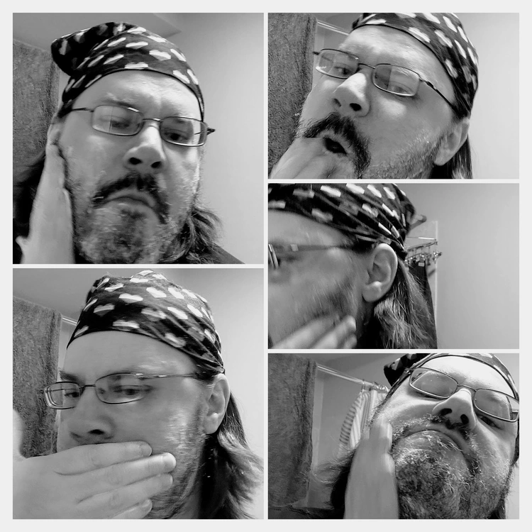collage of author Robert applying the Scotch Porter Moisturizing Beard Wash