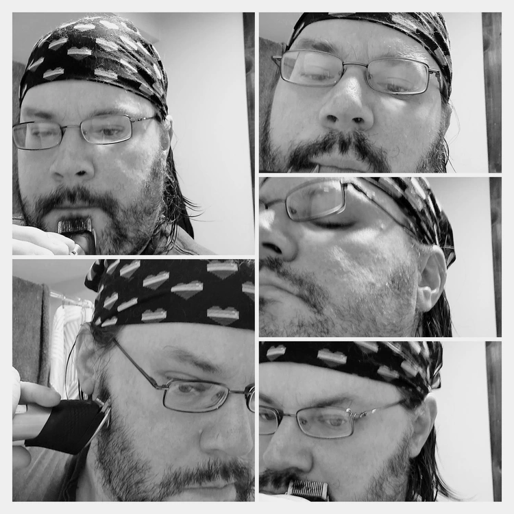 collage of author Robert trimming his beard with the Philips Norelco Series 9000 Prestige Beard Trimmer