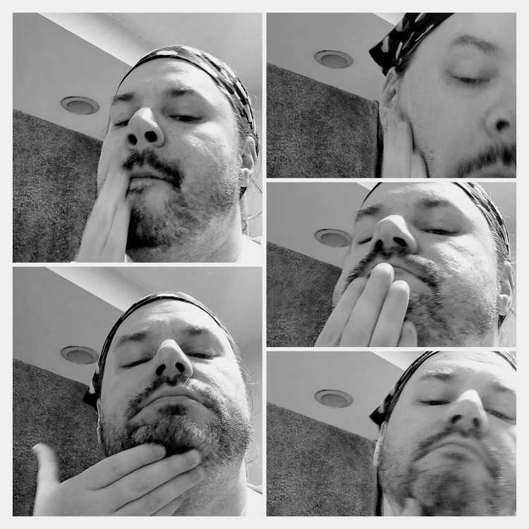 collage of reviewer applying the Jack Black Beard Oil on his face