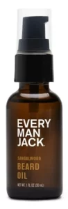 Every Man Jack Sandalwood Beard Oil bottle on a white background
